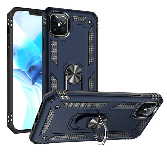For Iphone 12 Pro Max 6.7 Ring Magnetic Kickstand Hybrid Case Cover - Blue