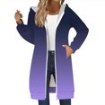 thumbnail image 3 of Women's Striped Zip Up Hoodie, Longline Fleece Jacket with Full-Length Zipper, Lightweight Mid-Length Hooded Sweatshirt, Soft Casual Wear for Fall and Winter Purple S, 3 of 6