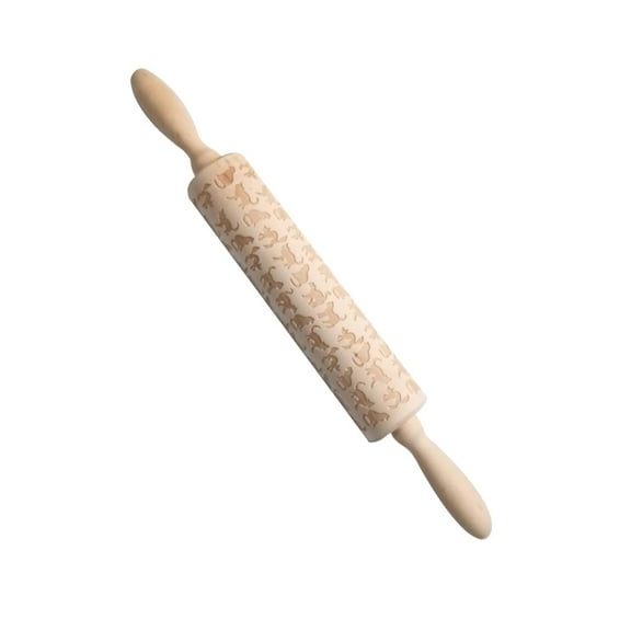 GOOHOCHY Wooden Rolling Pin with Beautiful Printing for Home Store Pattern 1 Set