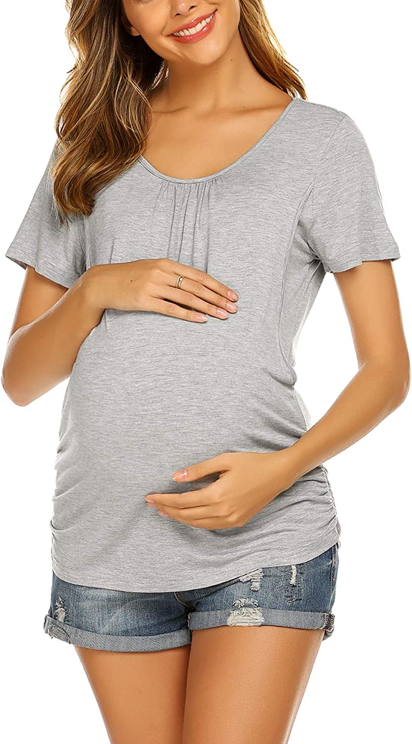 Ekouaer Women's Nursing Tops 3 Pack for Breastfeeding Shits Maternity Clothes Double Layer Pregnancy Tee Postpartum Shirt 