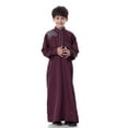 thumbnail image 5 of Nrmvnmi Muslim Robe for Boys Long Sleeve Turndown Neck Saudi Arab Kaftan Islamic Button Dubai Robes With Pockets, 5 of 9