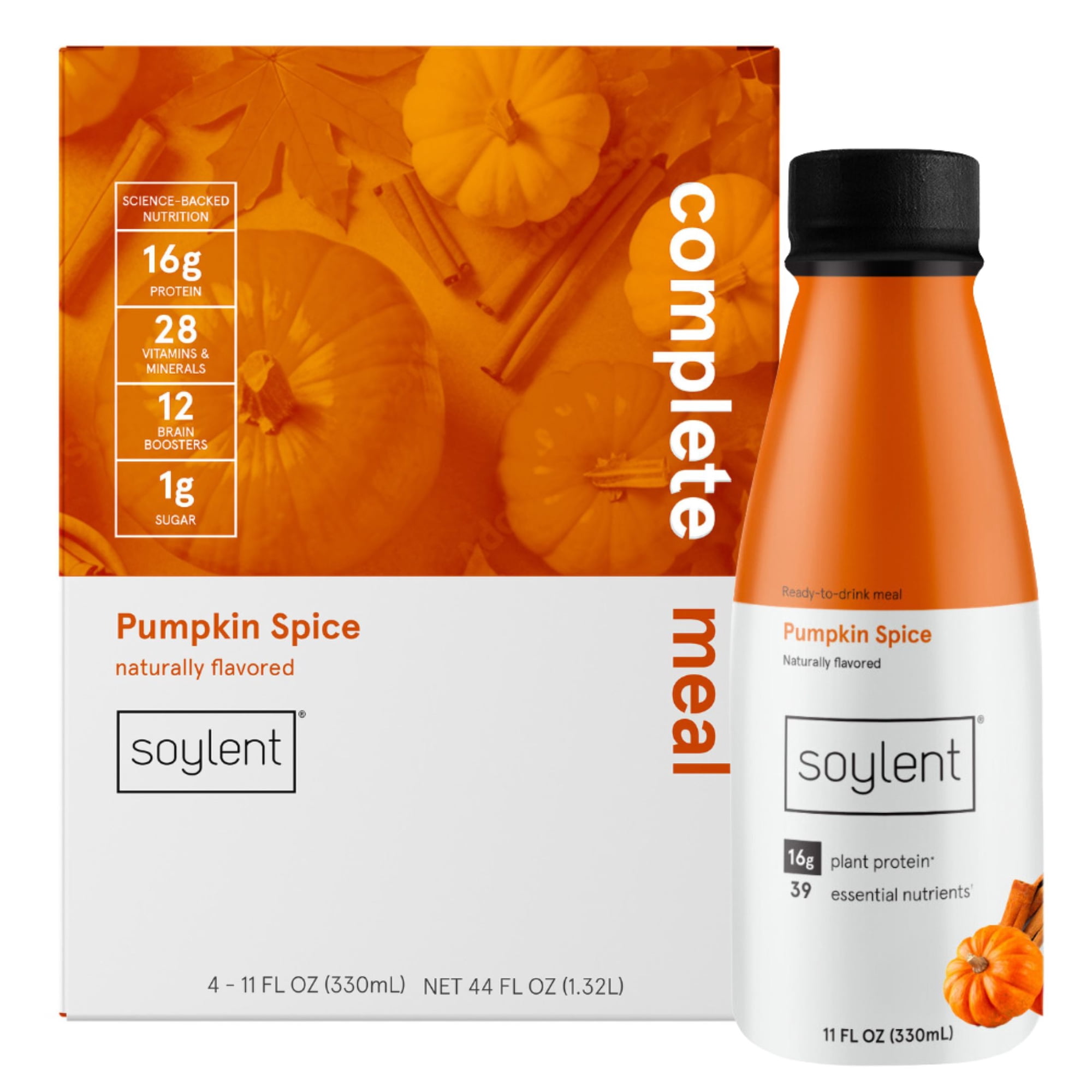 Soylent, Complete Meal Replacement Shake, Pumpkin Spice Flavor, 4 Pack