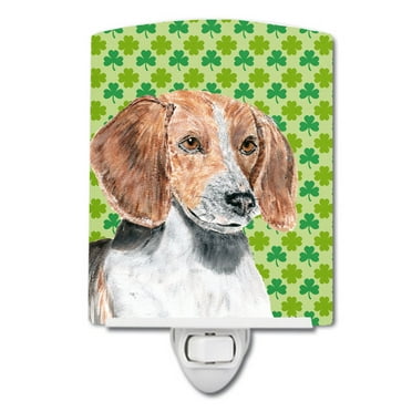 English Foxhound Lucky Shamrock St. Patricks Day Ceramic Night Light