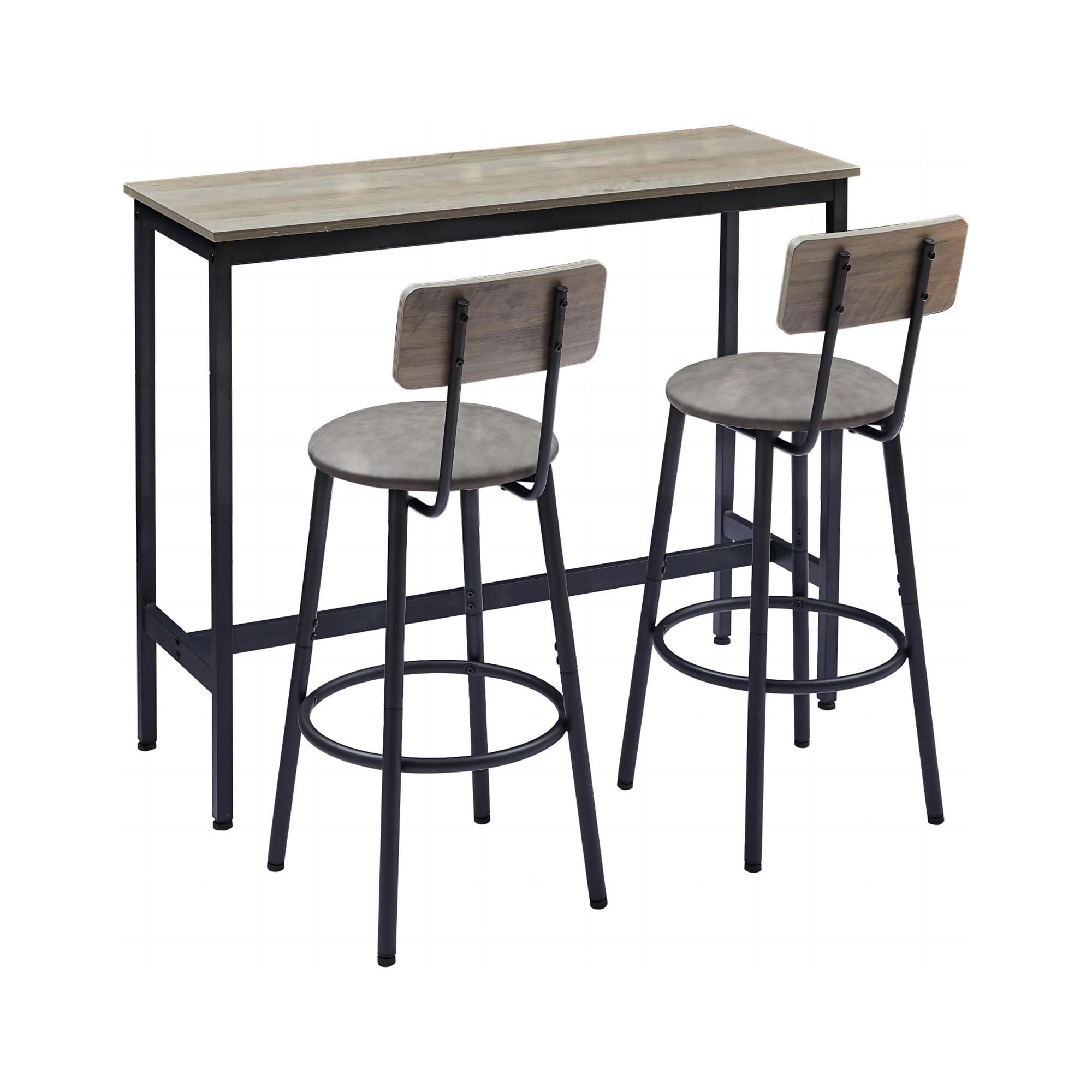 DEALTOPS Bar Table Set with 2 Bar stools PU Soft seat with backrest-Grey