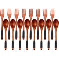 thumbnail image 1 of Wooden Spoons Forks Set Japanese Style Wooden Utensils Set for Eating Wood Flatware Set Reusable Handmade Long Handle Spoons Forks for Eating, Stirring, 8.9 Inches (Black Cords,16 Pieces), 1 of 6