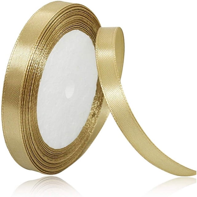 LAICAIW Solid Color Champagne Gold Satin Ribbon, 3/8 Inches x 25 Yards Fabric Satin Ribbon for Gift Wrapping, Crafts, Hair Bows Making, Wreath, Wedding Party Decoration and Other Sewing Projects