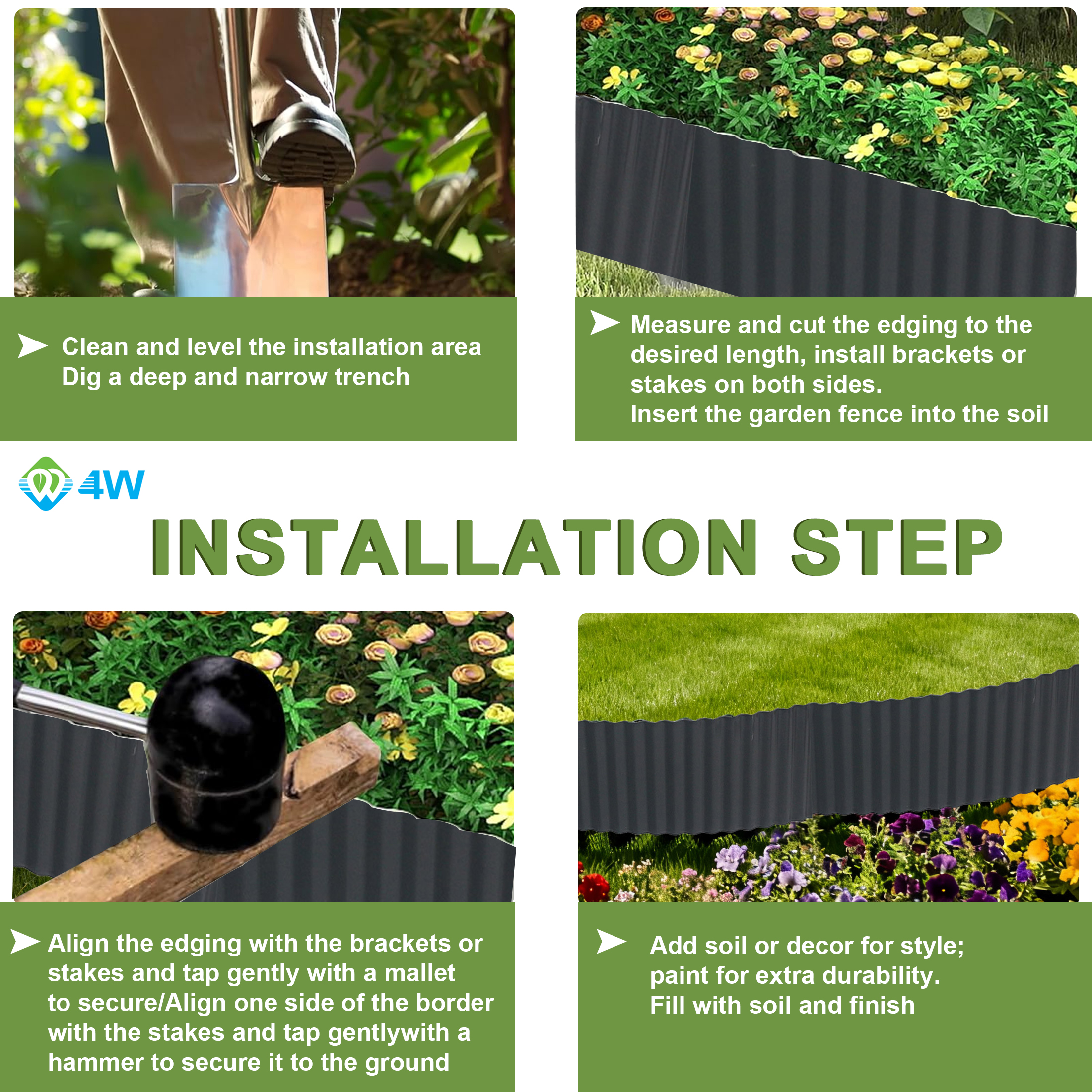 4W Galvanized Magnesium-Aluminum Garden Edging, 5.91" x 16.4' Corrugated Landscape Border, Flexible Gray Lawn and Yard Edging Strip for Flower Beds and Tree Rings