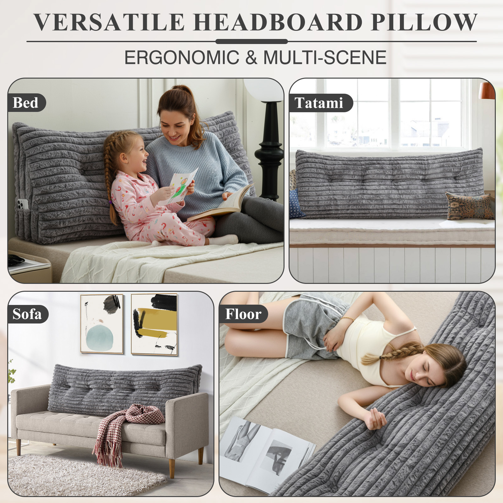 ANMINY Plush Headboard Pillow - 320 GSM Soft Fleece, High Elastic Pearl Cotton Filling, Versatile Sofa Backrest & Leg Pillow, Perfect Christmas/Housewarming Gift