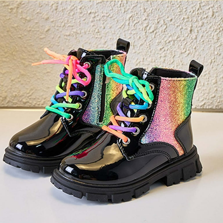 gcong Girls Rainbow Ankle Boots Side Zip Comfort Non-Slip Boot