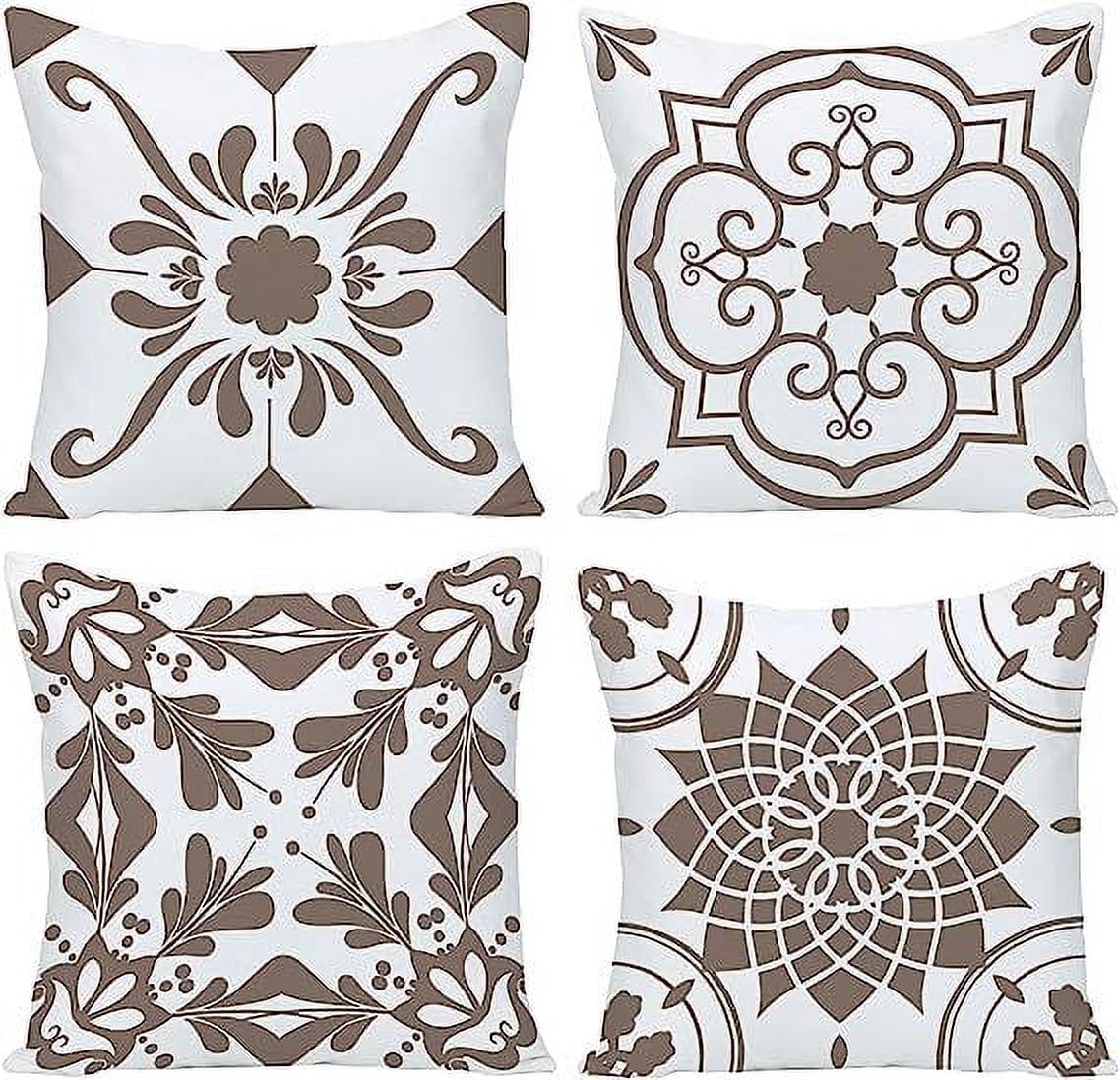 18x18 Pillow Cover Set of 4, Boho Ethnic Design Decorative Throw Pillows Linen Carpet Pattern Farmhouse Cushion Pillow Covers for Sofa Couch Outdoor