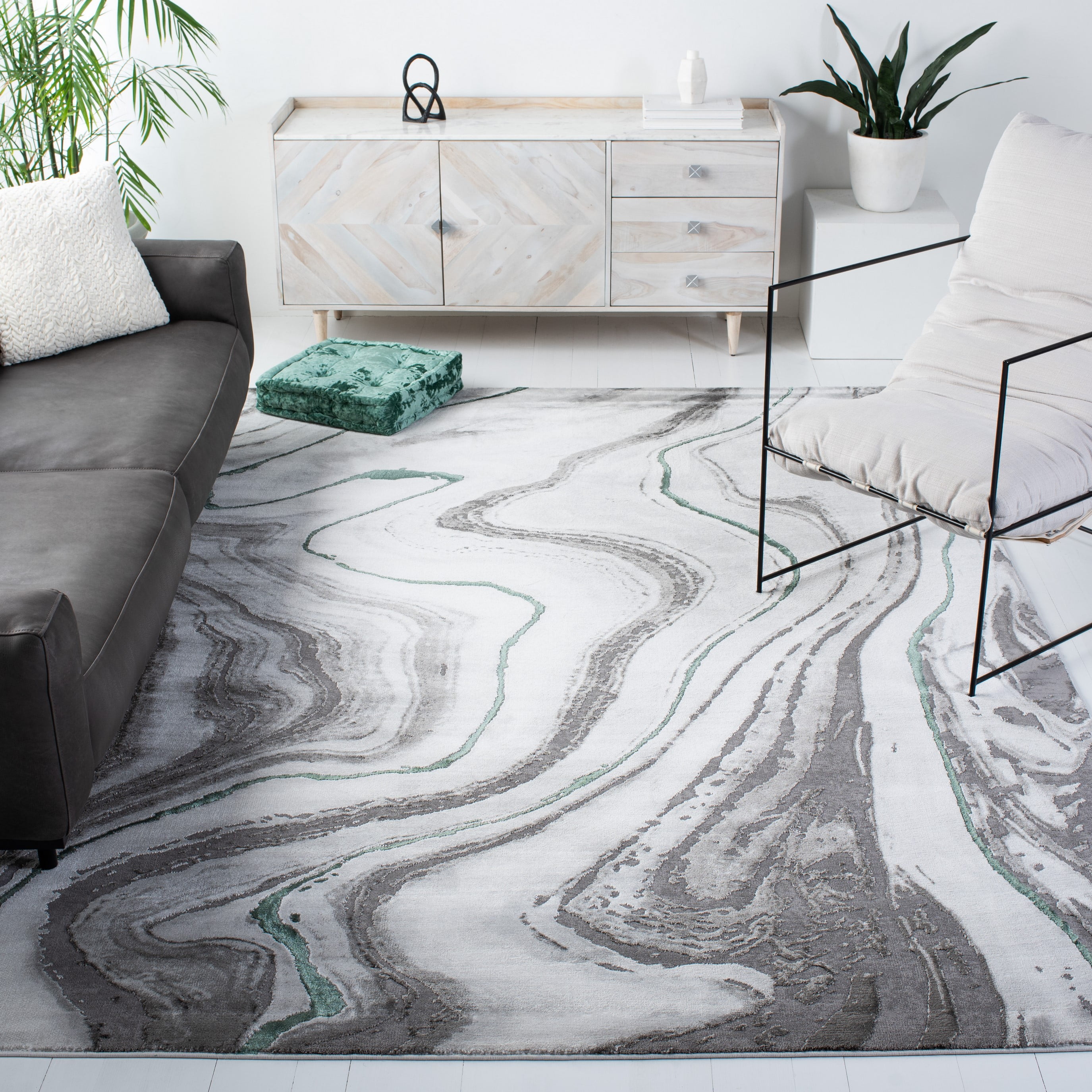 SAFAVIEH Craft Angjelko Abstract Area Rug, Grey/Green, 6'7" x 9'