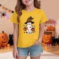 thumbnail image 2 of KPOPLK Kids Spooky Season Fall Tops Girls Halloween Ghost Short Sleeve Shirt Kids Girls Fall Halloween T-Shirts Size 13-14 Years,Yellow, 2 of 5
