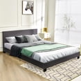 thumbnail image 3 of Giantex Full Platform Bed Frame with Linen Headboard Wood Slat Gray, 3 of 7
