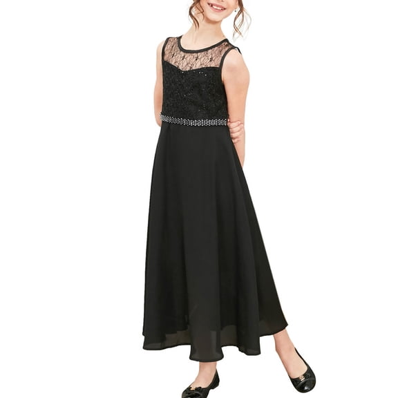 Sunny Fashion Girls Dress Rhinestone Chiffon Bridesmaid Wedding Pageant Formal Special Occasion Dance Night Ball Maxi Gown, Size 6