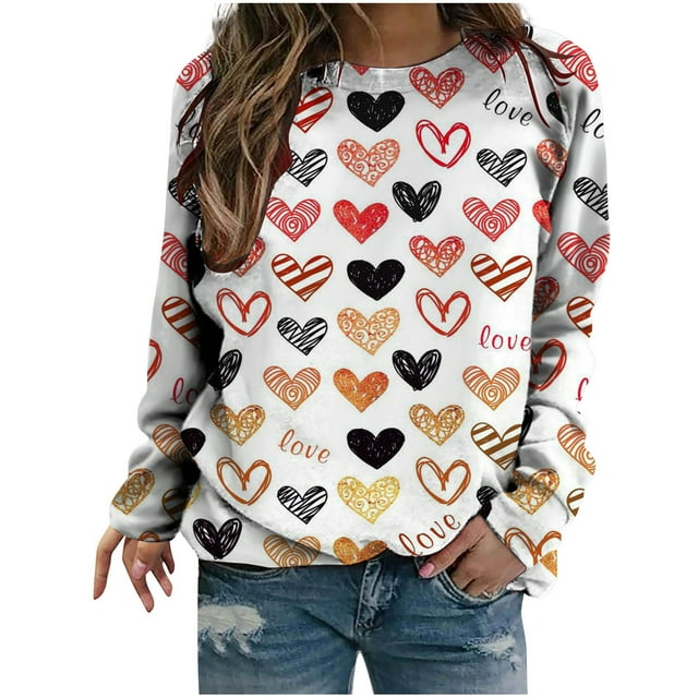 fartey T-Shirt Léger pour Adolescentes Saint-Valentin Mignon 2024 Imprimé Cœur Graphique Hauts Tunique Décontractée Manches Raglan T-Shirts Coupe Douce Col Rond Pull T-Shirts Haut pour Petite Amie