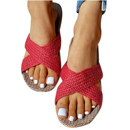 

Sentuca Woman Fashion Summer Casual Twisted Woven Flax Cut Out Flat Sandals Shoes