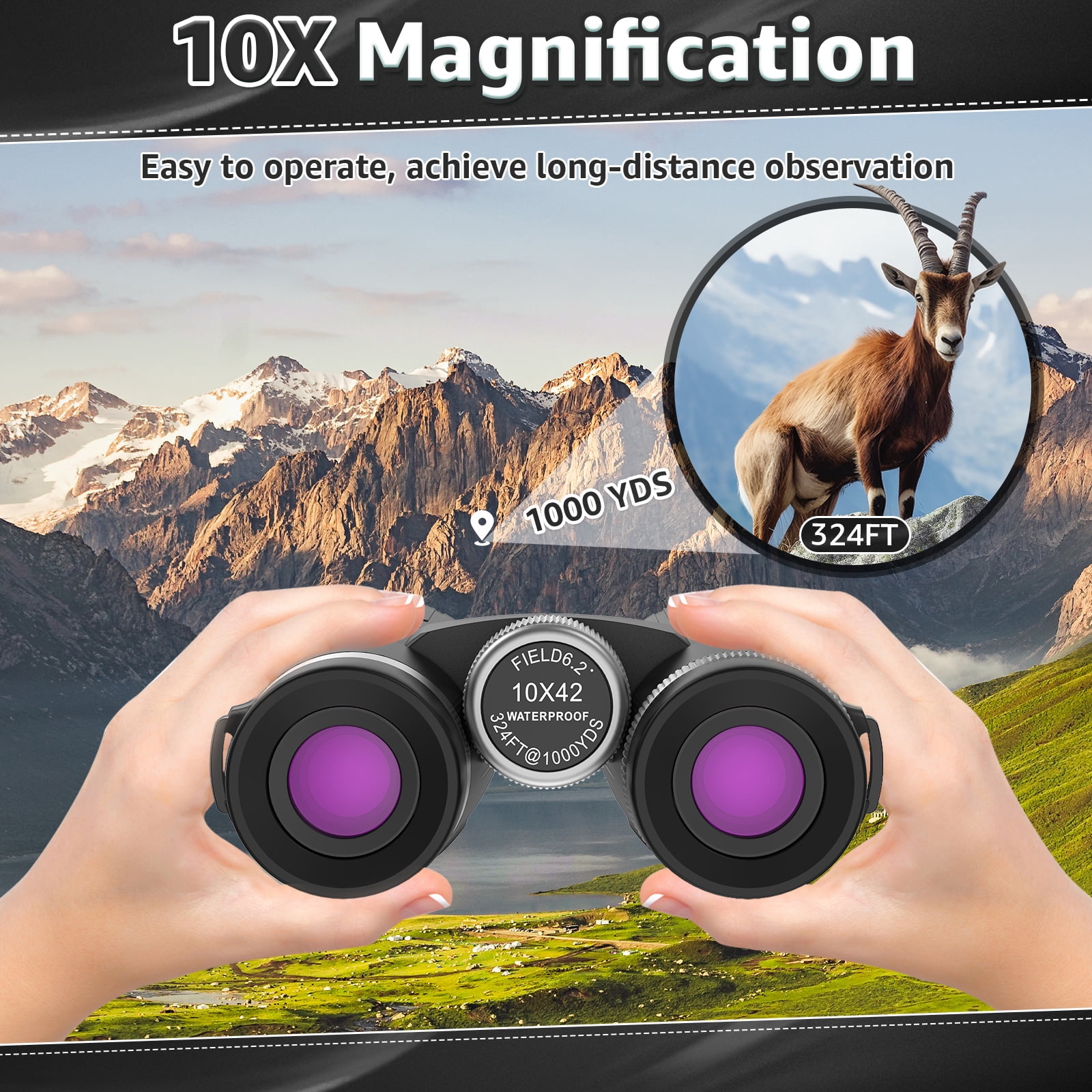 BEBANG 10x42 Binoculars for Adults, BAK4 Prism, FMC, Nitrogen-Filled Waterproof, HD Binoculars for Bird Watching Hunting Travel Camping