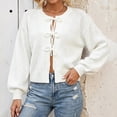 thumbnail image 3 of TGSLY Women's Tie Front Bow Cardigan Sweaters Lightweight Soft Crew Neck Long Puff Sleeve Knit Tops Loose Causal Solid Color Cropped Cardigans M, 3 of 8