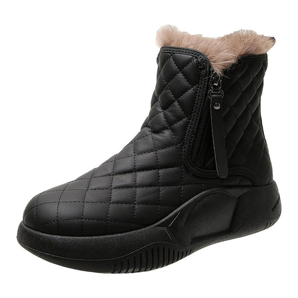 Minnieouse Botas de nieve con cremallera lateral y punta redonda para mujer Manténgase abrigado y elegante Botas de invierno cálidas a media Calzado Negro 37 yardas