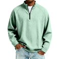 thumbnail image 3 of GrmtClth Men's Grid Waffle Texture 1/4 Zipper Pullover Tops Long Sleeve Half Zip Mock Neck Soft Comfortable Golf Daily Street Sweatshirts Light Green 4XL, 3 of 7