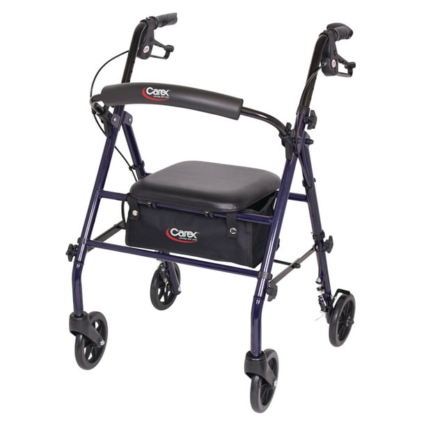 Carex Rollator Walker with Padded Seat, 6-inch Wheels, Cushioned Back  Support and Storage Pouch, Navy - Walmart.com