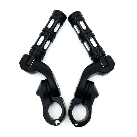 HTT-MOTOR Black Foot Pegs w/ 2.5" Short Angled Adjustable Mount Kit 1.25" For Honda GoldWing/ Yamaha V-STAR/ Suzuki Intruder/ Kawasaki Vulcan Engine Guard
