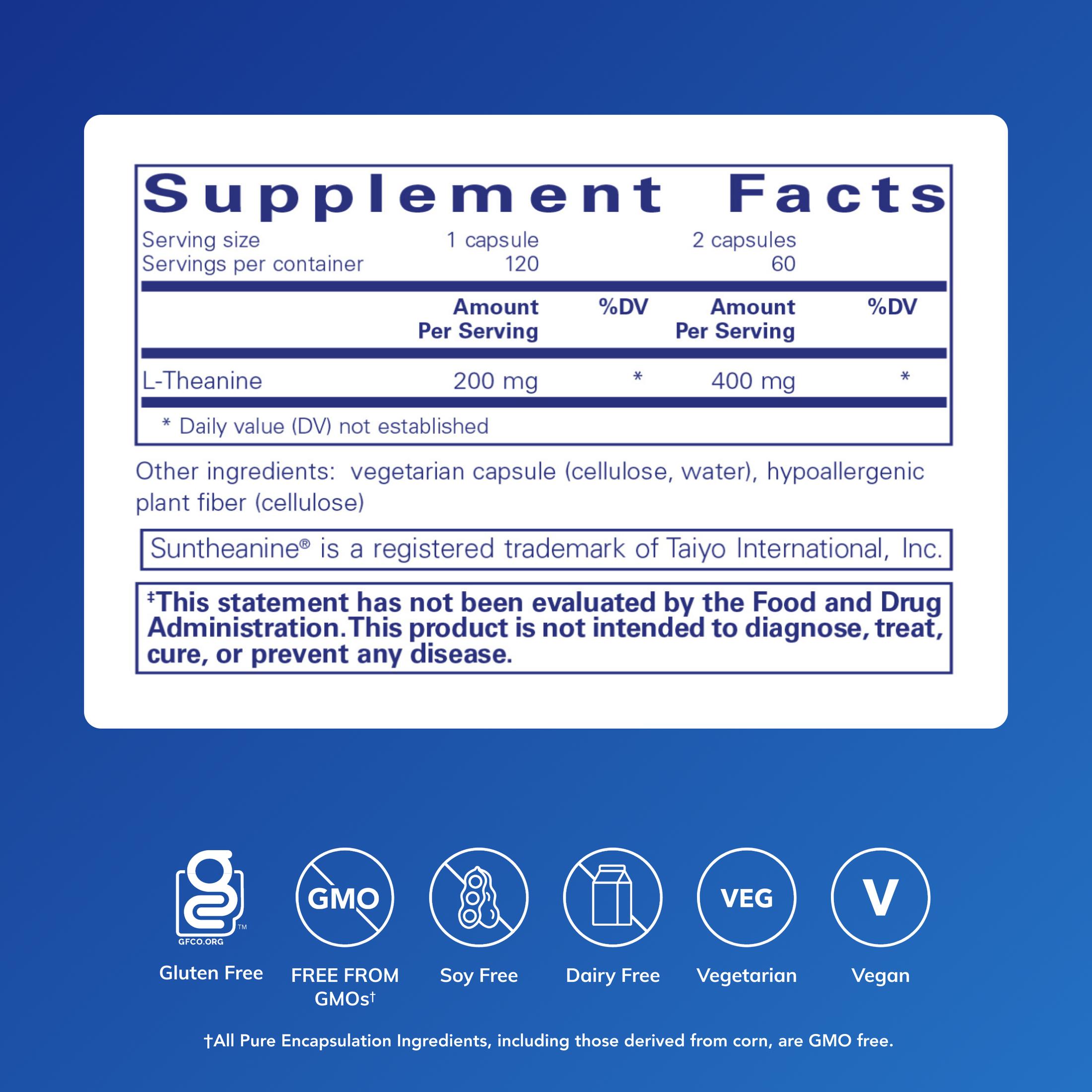 Pure Encapsulations L-Theanine - Amino Acid Supplement to Support Relaxation, Stress & Nervous System* - 120 Capsules