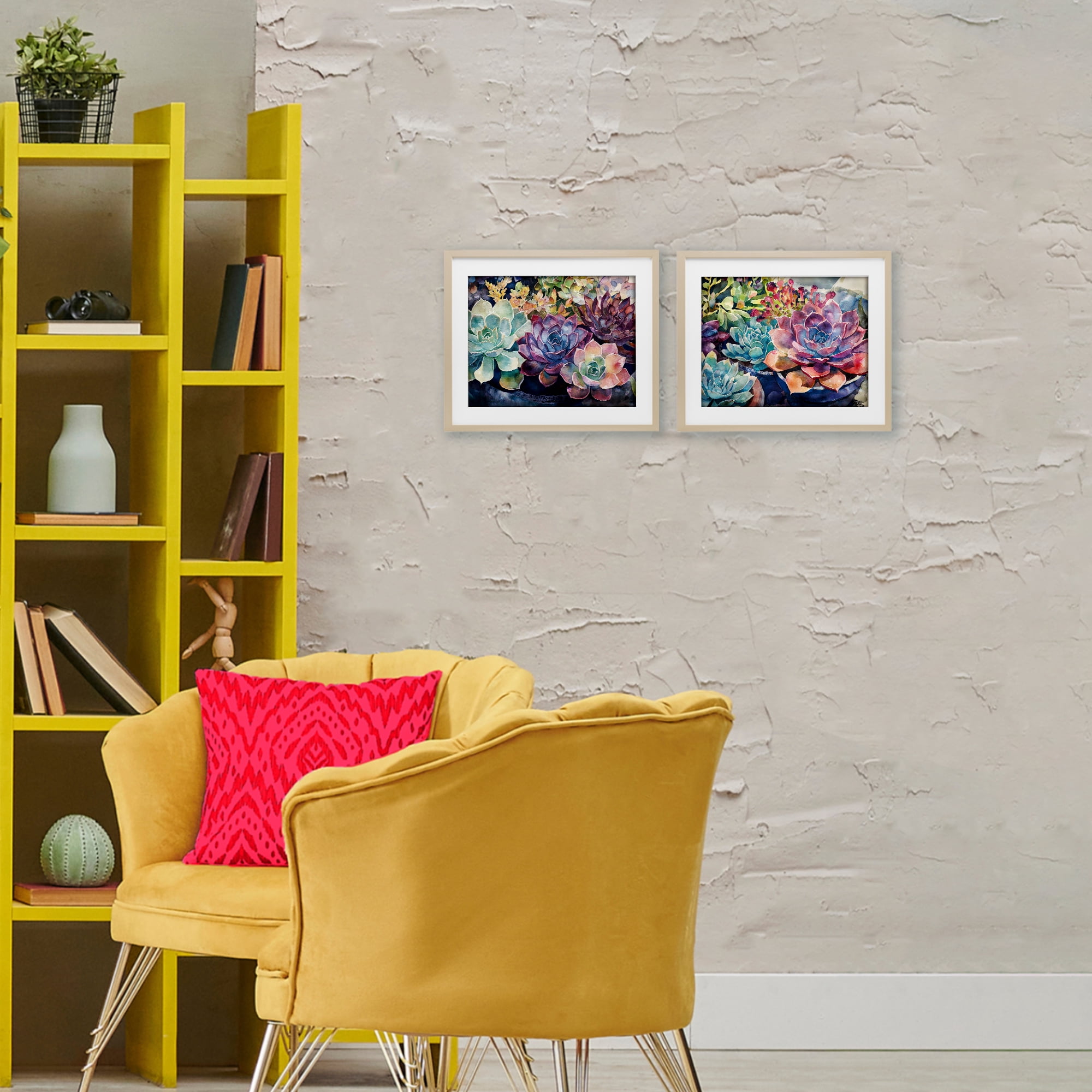 Stupell Industries Sunny Watercolor Succulents 2 Piece Birch Framed Print Under Glass Set, design by Svetlana Aleynikova
