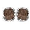 Platinum-Plated Sterling Silver Large Cushion-Cut Smokey Topaz Pave CZ Earrings