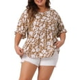 thumbnail image 2 of DARING DIVA Women's Plus Floral Print Ruffle Short Sleeve Babydoll Blouse 3X Brown, 2 of 6