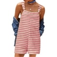 thumbnail image 3 of Women Summer Casual Sleeveless Romper Loose Striped Tied Shorts Overalls Jumpsuit with Pockets, 3 of 6