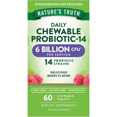 Probiotic Chewable for Men and Women | 6 Billion CFU | 60 Count | 14 Strains | Berry Flavor | by Nature's Truth