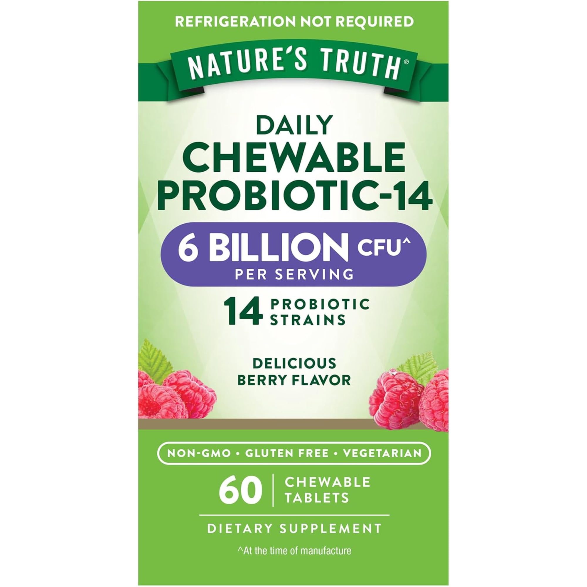Probiotic Chewable for Men and Women | 6 Billion CFU | 60 Count | 14 Strains | Berry Flavor | by Nature's Truth