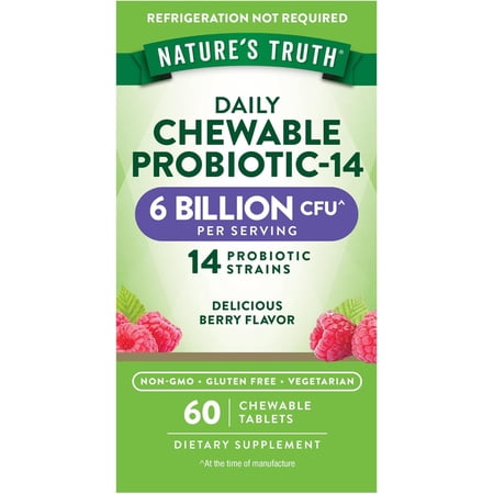 Probiotic Chewable for Men and Women | 6 Billion CFU | 60 Count | 14 Strains | Berry Flavor | by Nature's Truth