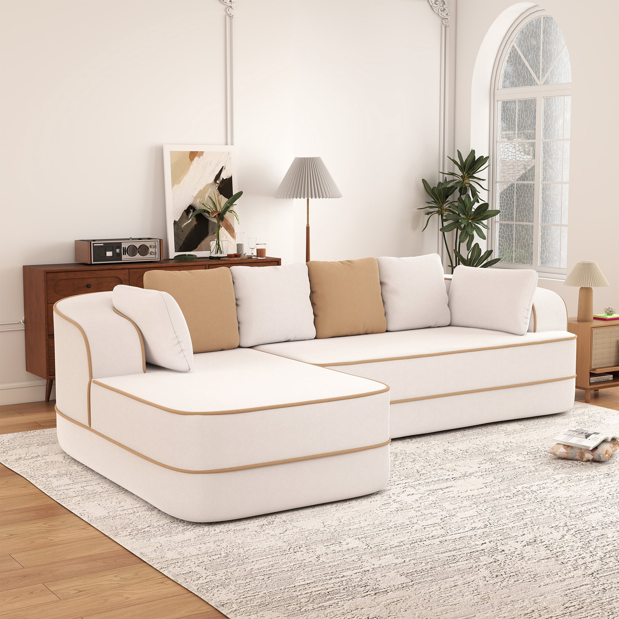 Aukfa 106" 2-Piece Modular Sectional Sofa for Living Room, Right Chaise, Plush Teddy Velvet, White