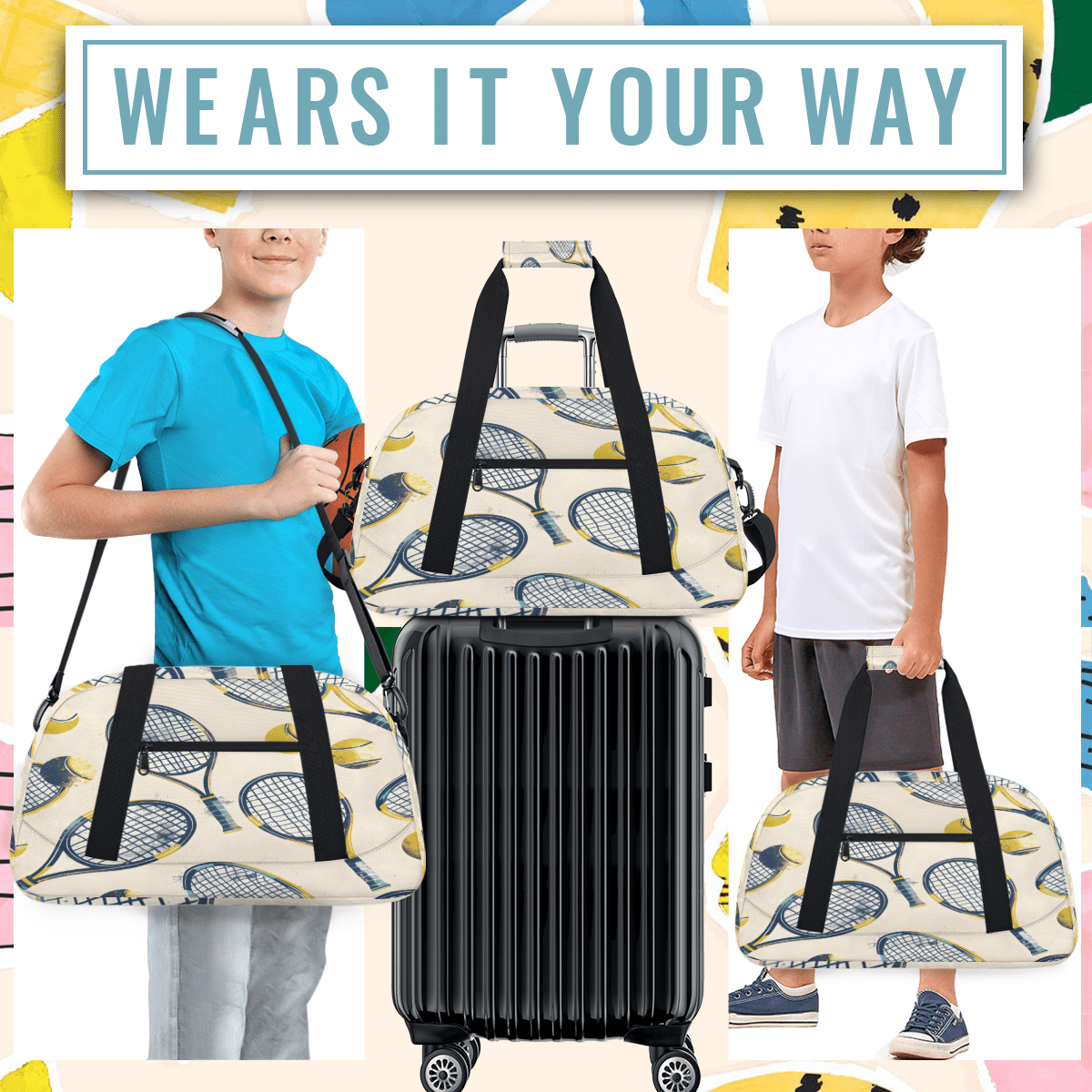 Herdesigns Sports Sports Duffle Bag for Women & Men, Tennis Gym Bag Dance Bag Overnight Bag Carry On Weekender Travel Bag