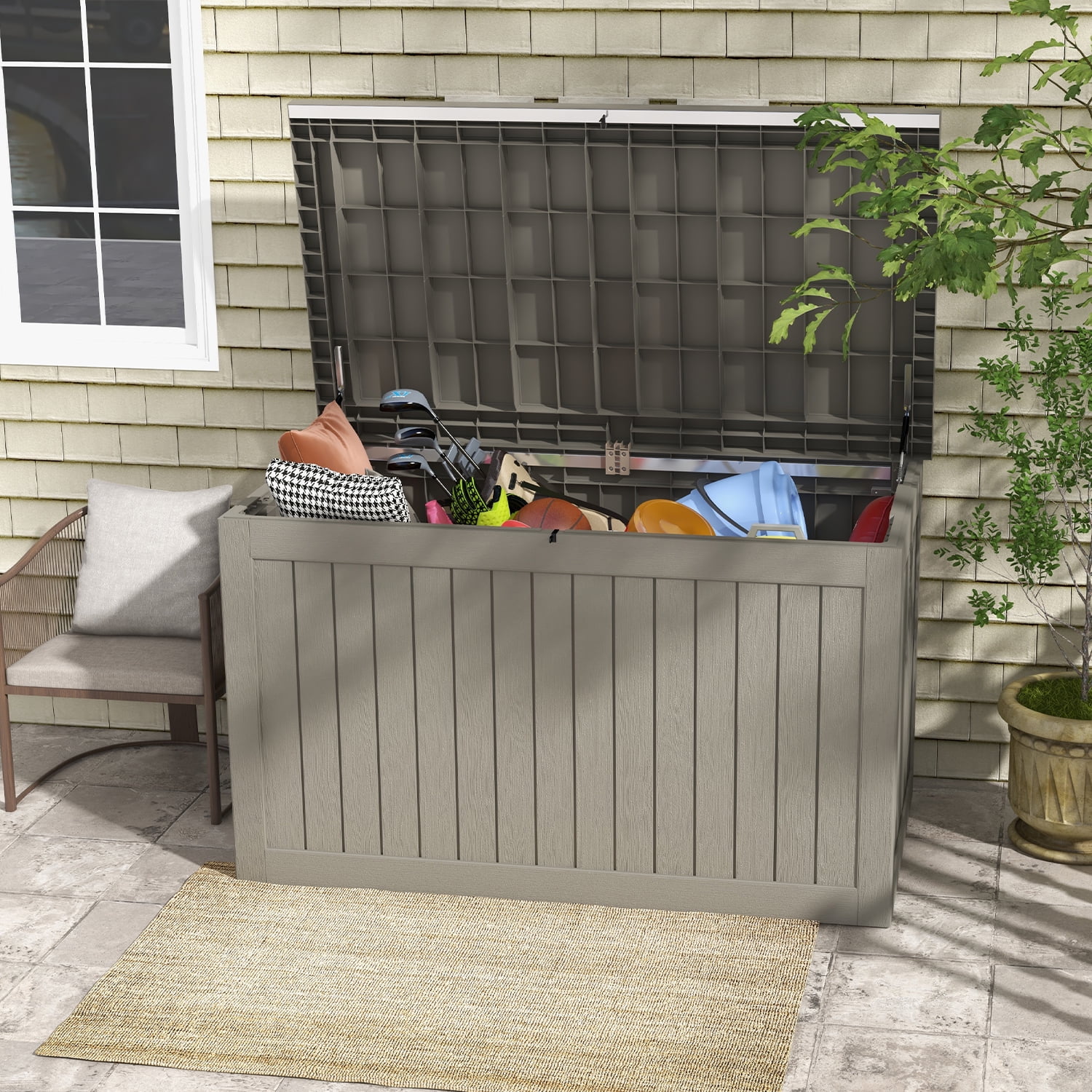 Patiowell 230 Gallon Large Deck Box Wood Look Outdoor Resin Plastic