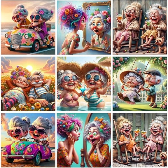 Diamond Art Kits for Adults - 9 Pack Grandmas 5D Diamond Painting Kits for Beginner,DIY Gem Art Full Drill Diamond Dots Crystal Craft Kits for Home Wall Decor Gifts
