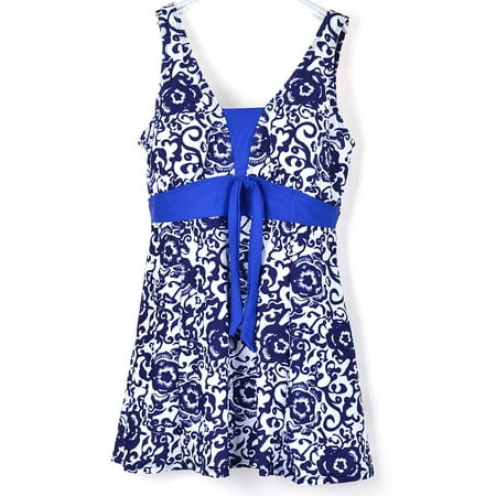 One Piece Swimdress Swimsuit - Women's One-Piece Plus Size High Waist Oriental Porcelain Printing Swimsuit Bathing Swimwear Swimdress