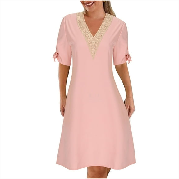 gbyLJF Mid Length Dress for Women Tummy Hide Dress Womens Cocktail Dress Casual Holiday Dress Pink L