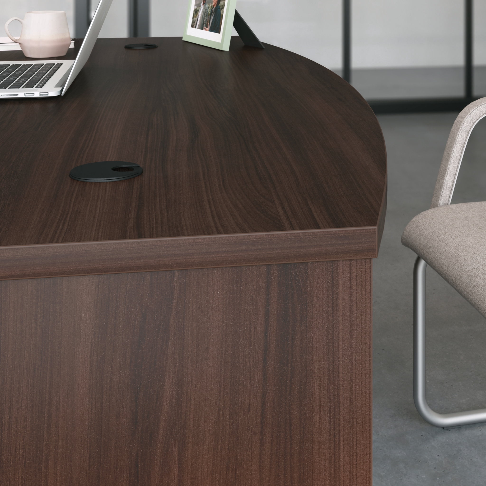 Sauder Affirm Engineered Wood Bowfront Executive Desk in Noble Elm/Brown