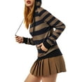 thumbnail image 5 of KOMOO Women Patchwork Knit Hoodie Stripe Pattern Long Sleeve Hooded Kangaroo Pocket Pullover, 5 of 7