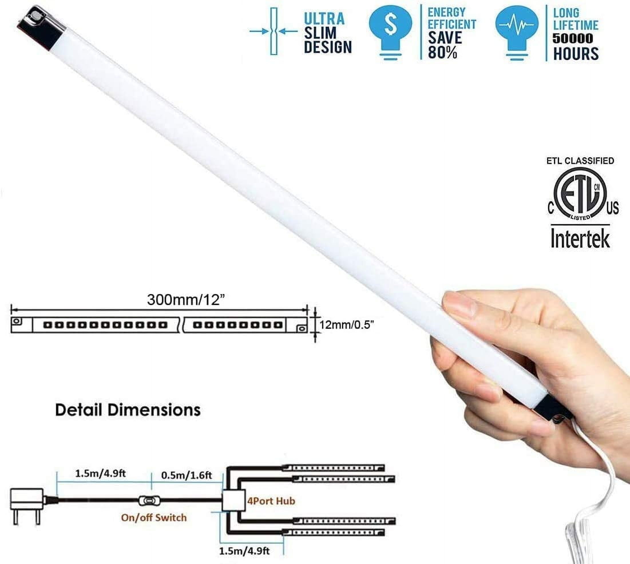 Cefrank LED Light Strip Bar - 4x12" 1.5W Kitchen  Cabinet  Showcase Lighting , Cool White 6000K