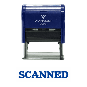 Precision and Convenience: VIVID STAMP Self-Inking SCANNED Office Rubber Stamp (Blue Ink) - Medium