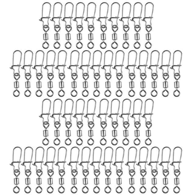 50 Pcs Connecteur Pivotant à Roulettes de Pêche 2# / 4# / 6# / 8# avec Bouton-Pression Connecteur d'Hameçon et d'Appât pour Terminal et Équipement
