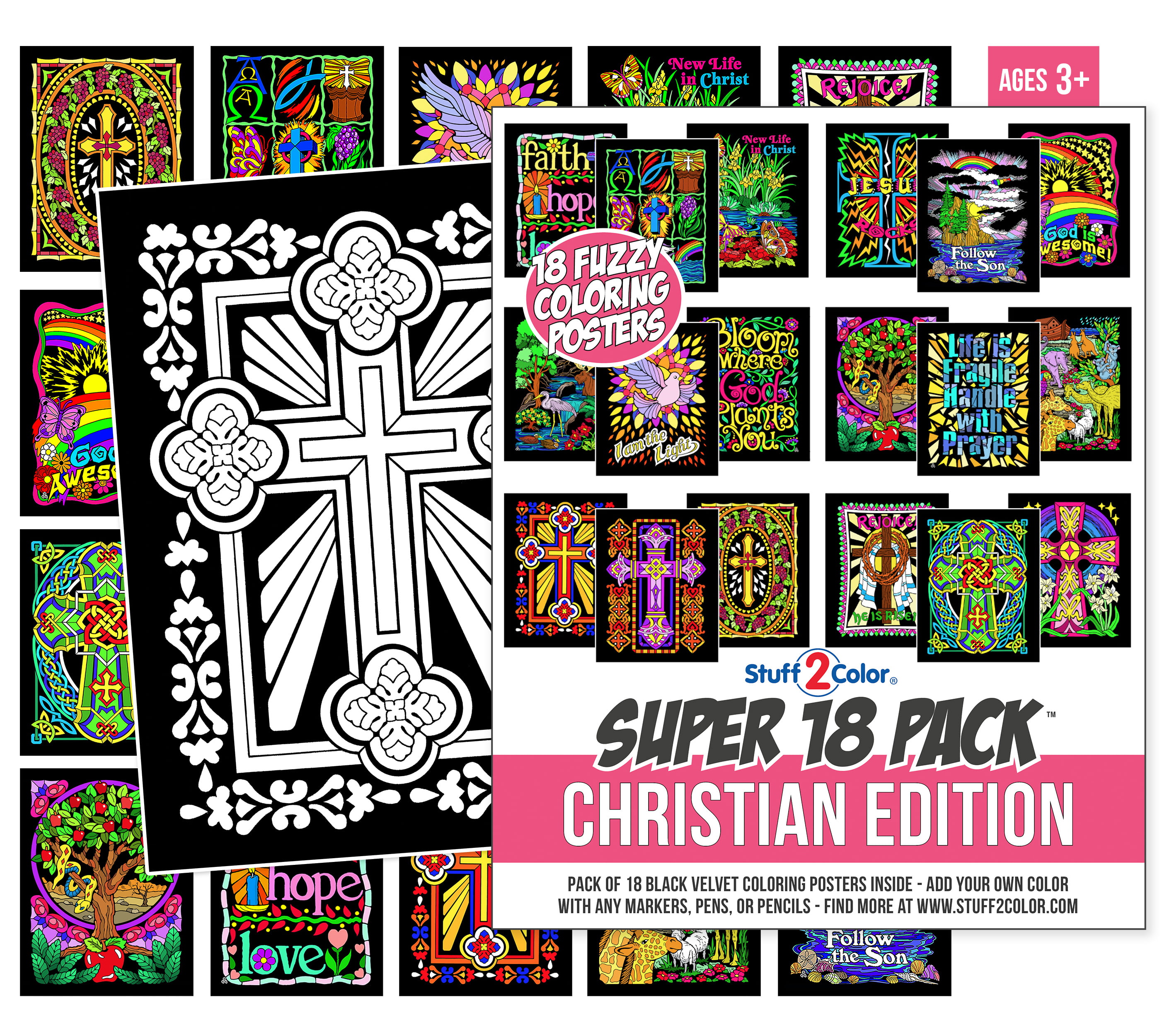 Super Pack of 18 Fuzzy Velvet Coloring Posters (Christian Edition) - Great  for Religious Gift, Kids Sunday School, Group Arts and Crafts Projects 
