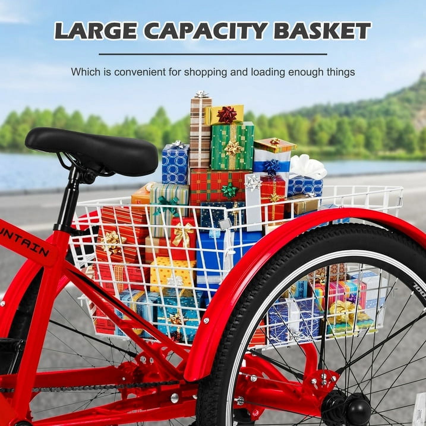ABORON 24/26/27.5 Inch Adult Mountain Tricycle, 7 Speed Three Wheel MTB, Adults Trikes Cruiser Bikes with Shopping Basket & Accessories, Exercise Men's Women's Tricycles