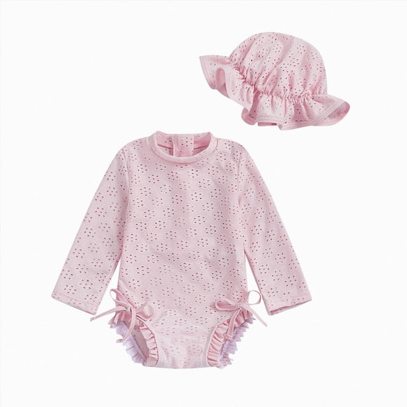 Gubotare Baby Swim Suit Baby Girls Swimsuit Long Sleeve Swimwear Sun Protection Toddler One Piece Swimsuit Bathing Suits 3 6 Months (Pink,3-6 Months)