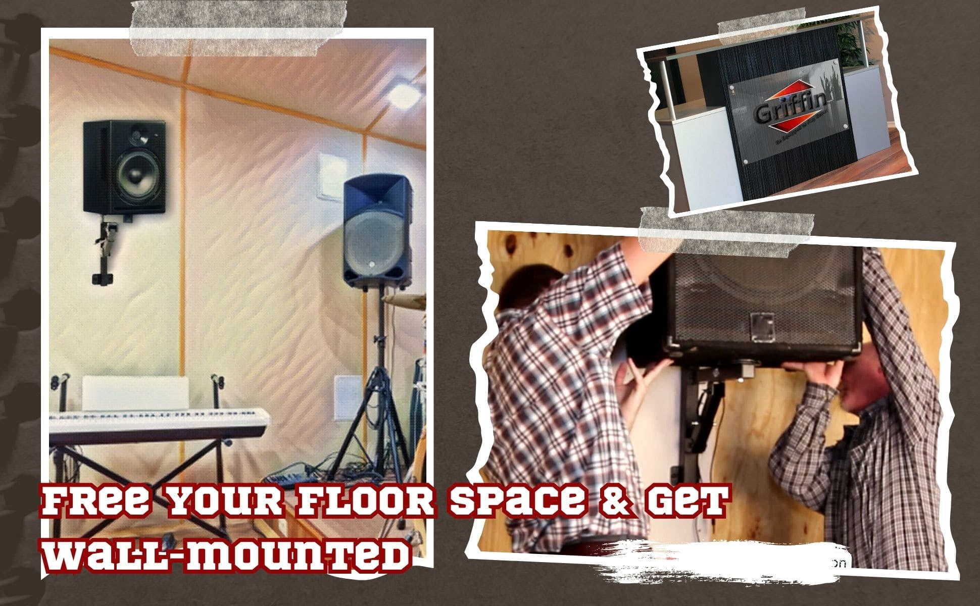 PA Speakers Wall Mount Brackets By Griffin Set Of 2 All Steel Pro-Audio Speaker 35mm Pole Holder Securing Locking Pin & 3 Horizontal Level Tilt Adjustments On Stage Studio Monitor Stands