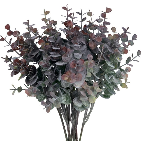 Unique Bargains 12 Pcs Artificial Greenery Stems Faux Floral Leaf Fake Plants Red